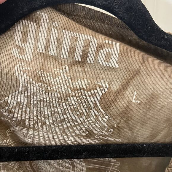 Glima Brown Tie Dye Shirt Womens Size L 3/4 Sleeve Hippie Boho Crochet Neck - Picture 4 of 9